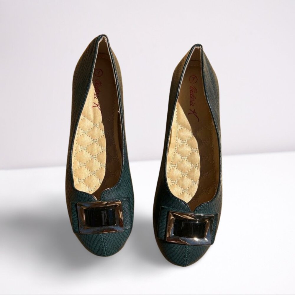 Victoria K Green Textured Ballet Flats Buckle Accent Women's Size 7